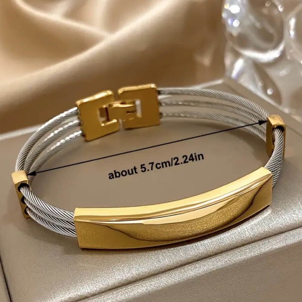 Stainless Steel Gold and Silver Cable Bracelet - Picture 3 of 3